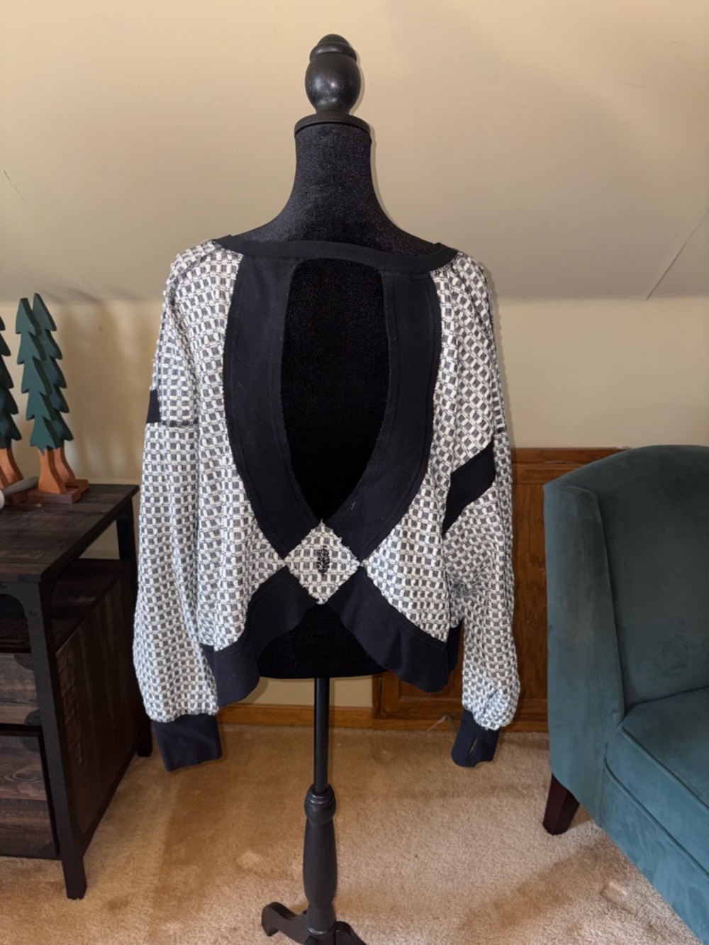 Free People Black and White Athletic Top